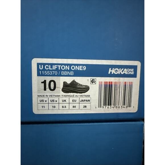 New Men\'s Size 10 Hoka Clifton One 9 Black 1155370-BBNB Running Shoes main image 7